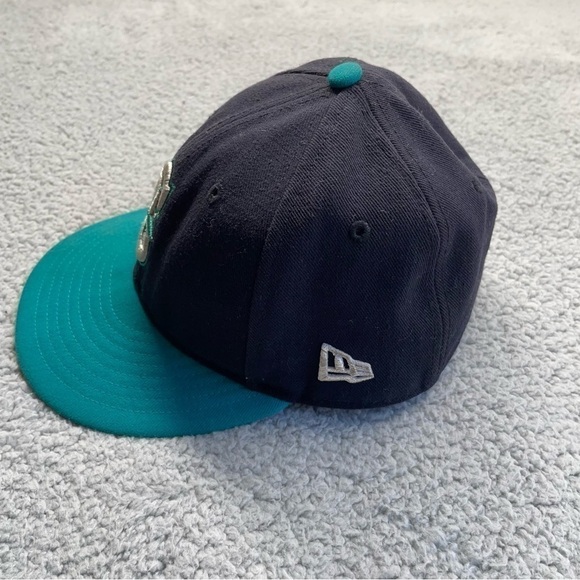 Seattle Mariners Hat Men's‎ 7 Fitted New Era 59 Fifty Cap,Emboridered,Black,Blue - Picture 2 of 9